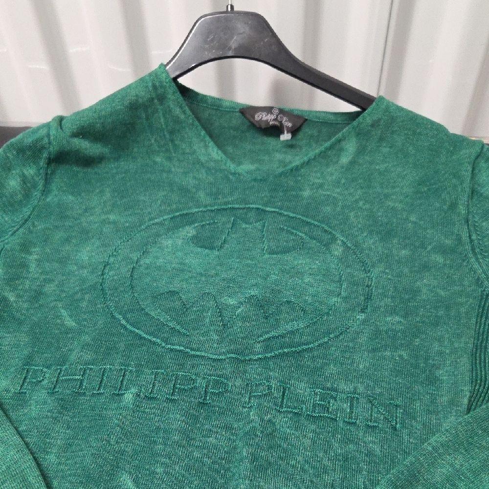 Philipp Plein Luxury Emerald V-Neck Sweater for Men
